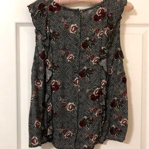 Lucky Brand Floral Sleeveless Blouse - Black and Red